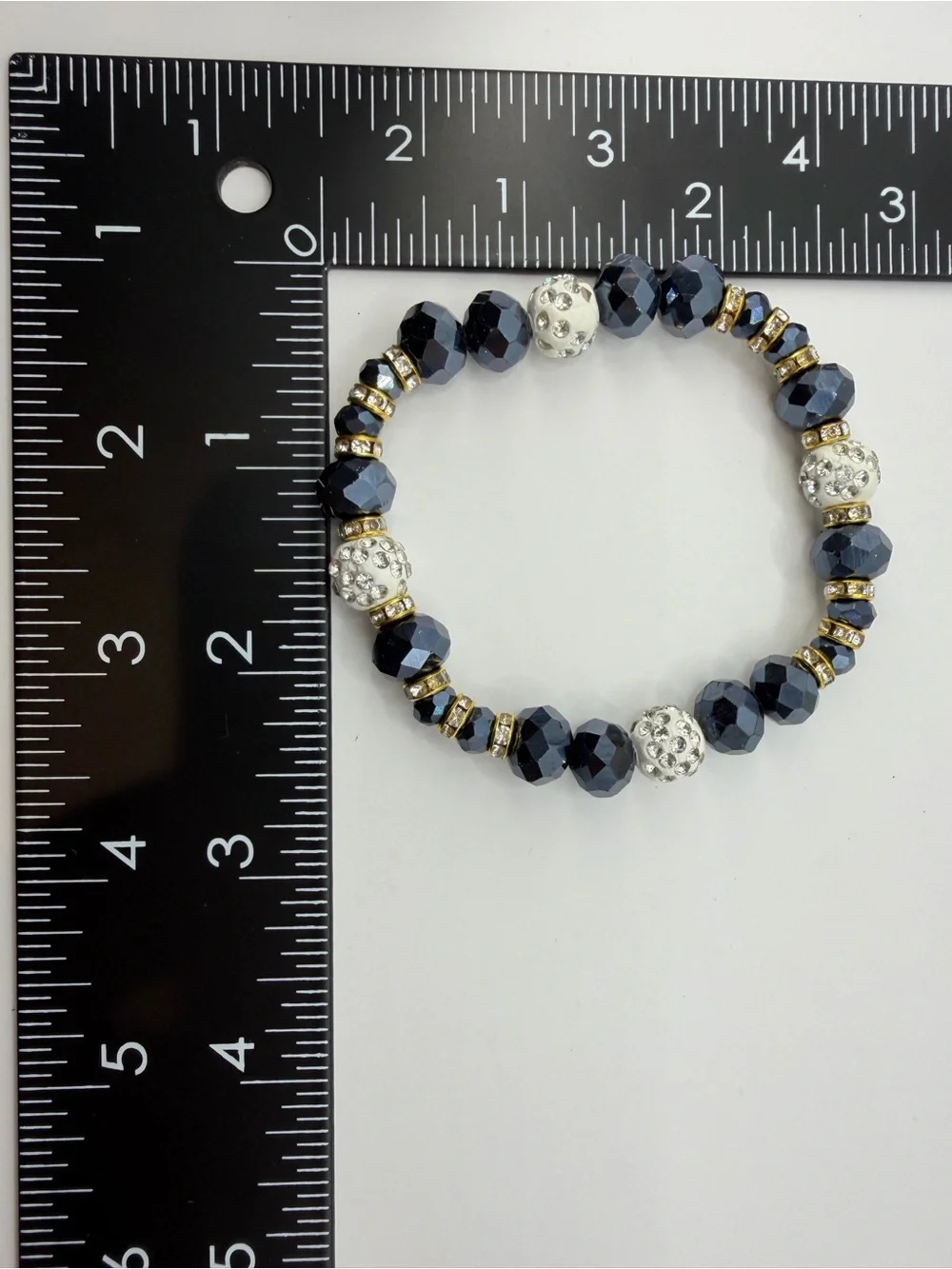 Navy Bead Bracelet | Rhinestone Disco Ball Stretch Bracelet
